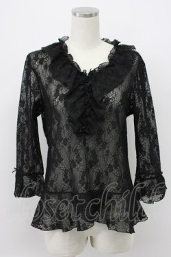 画像1: INGEBORG / プチリボン使いレースプルオーバー M クロ T-26-03-14-009-LO-TO-OW-ZT