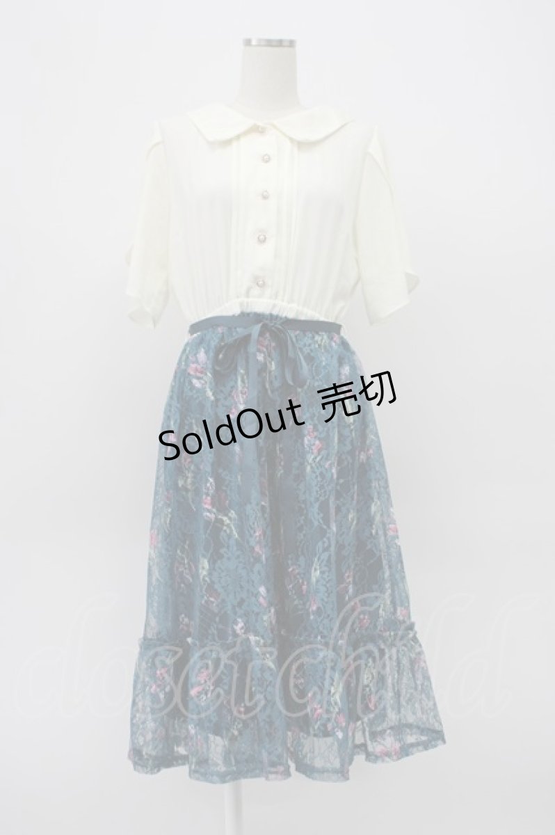 画像1: axes femme / フラワーレース切り替えワンピース  アイボリーＸグリーン T-26-03-14-013-AX-OP-SA-ZT646 (1)