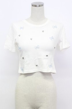 画像1: Ank Rouge / ハート&リボンビジュー半袖カットソー  白ＸシルバーＸサックス T-26-03-15-001-CA-TO-SA-ZT