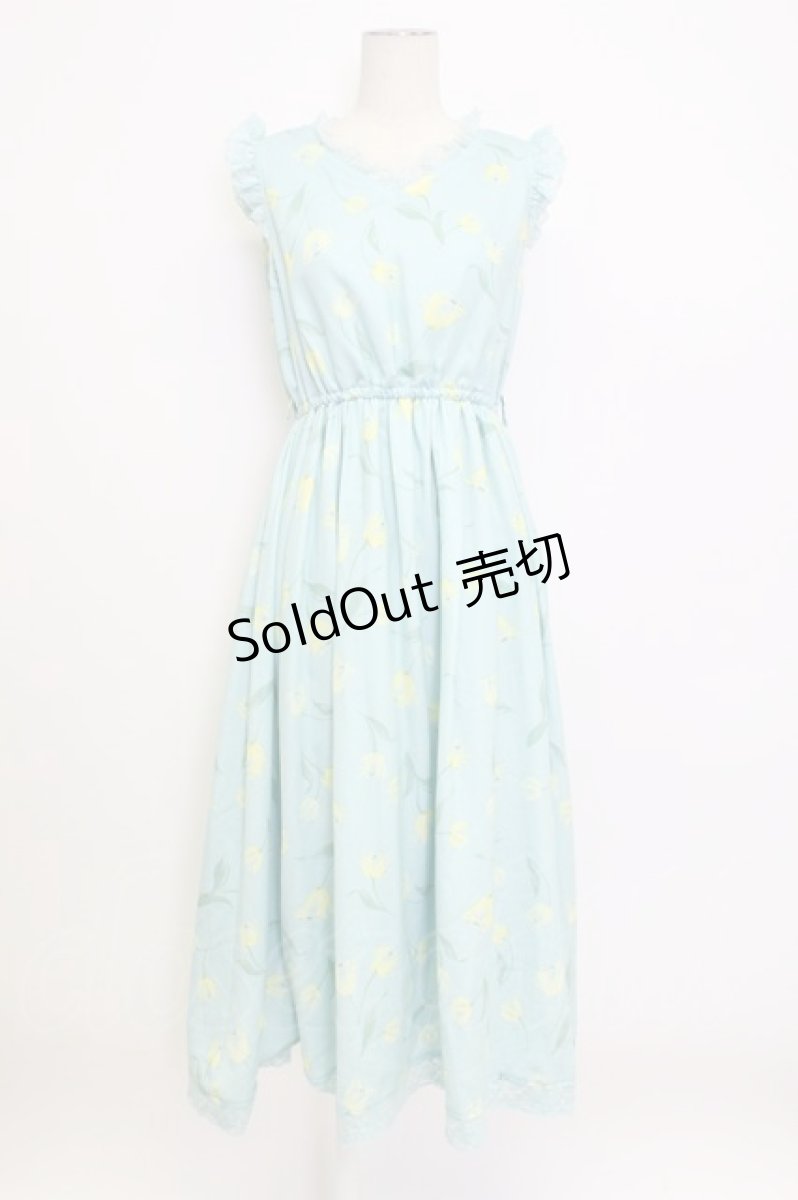 画像1: axes femme POETIQUE / チューリップ柄ワンピース  青 T-26-03-15-021-AX-OP-SA-ZH (1)