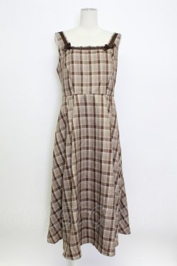 画像1: m petit by misako / リボンチェックジャンパースカート L ブラウン T-26-03-15-031-LO-OP-SA-ZT