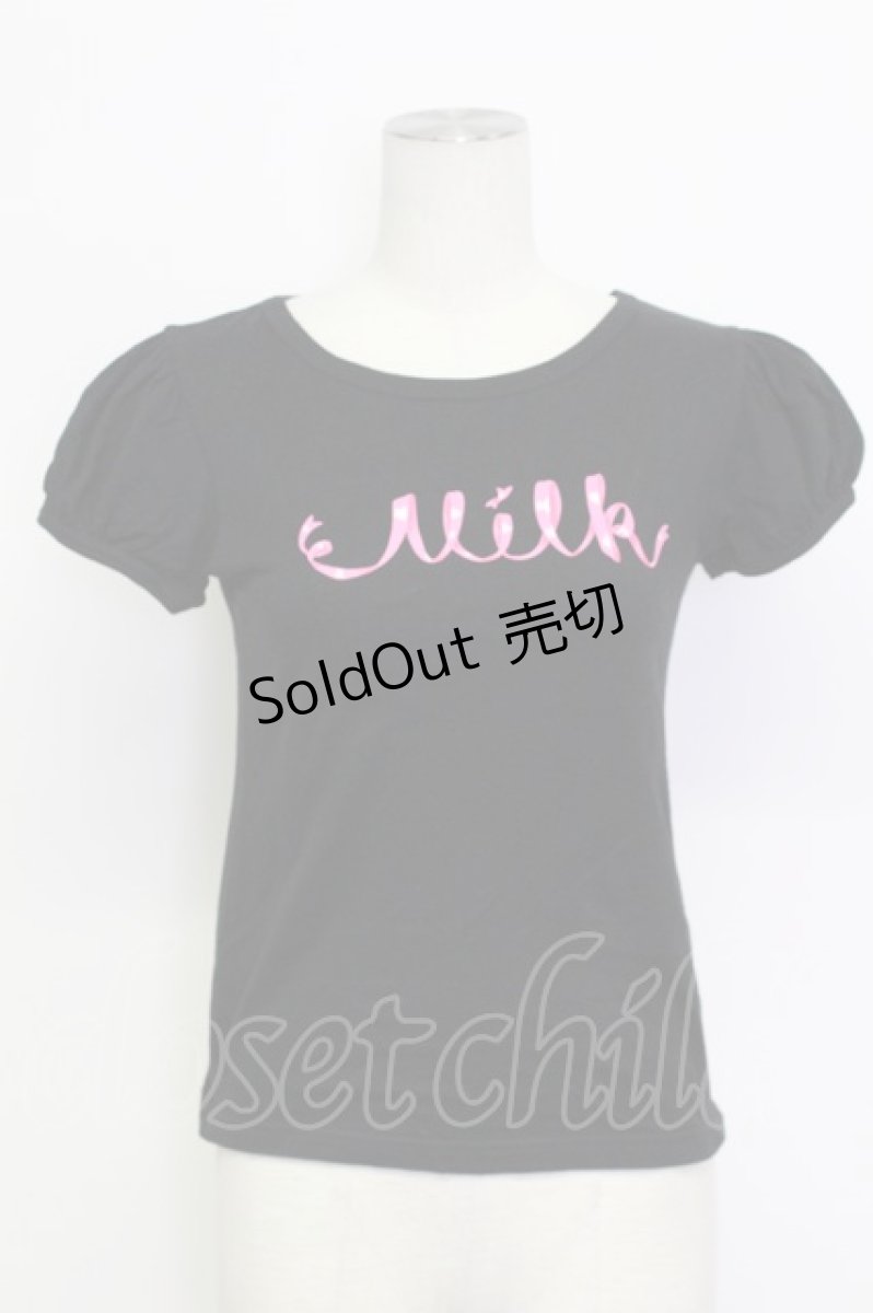 画像1: MILK / リボンロゴTシャツ  ブラック×ピンク T-26-03-15-006-ML-TS-SA-ZT (1)
