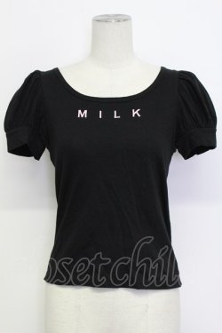 画像1: MILK / ロゴ刺繍半袖カットソー  ブラック T-26-03-15-007-ML-TO-SA-ZT