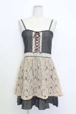 画像1: axes femme / 編み上げレース&レース切替キャミチュニック  グレーＸアイボリー T-26-03-15-016-AX-OP-SA-ZT542 (1)