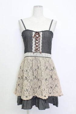 画像1: axes femme / 編み上げレース&レース切替キャミチュニック  グレーＸアイボリー T-26-03-15-016-AX-OP-SA-ZT