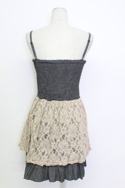 画像2: axes femme / 編み上げレース&レース切替キャミチュニック  グレーＸアイボリー T-26-03-15-016-AX-OP-SA-ZT