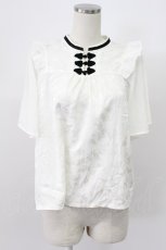 画像1: axes femme / ジャカードチャイナブラウス  白Ｘ黒 T-26-03-16-001-AX-BL-SA-ZT647 (1)