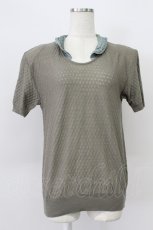 画像1: KANEKO ISAO / ピコフリル使い襟付き半袖ニット  チャコールグレー T-26-03-16-016-EL-TO-OW-ZT647 (1)