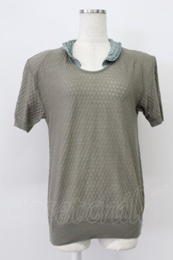 画像1: KANEKO ISAO / ピコフリル使い襟付き半袖ニット  チャコールグレー T-26-03-16-016-EL-TO-OW-ZT