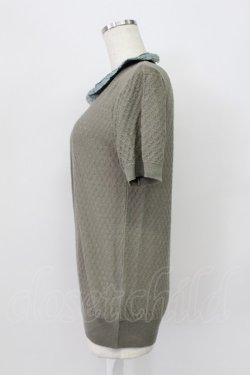 画像3: KANEKO ISAO / ピコフリル使い襟付き半袖ニット  チャコールグレー T-26-03-16-016-EL-TO-OW-ZT