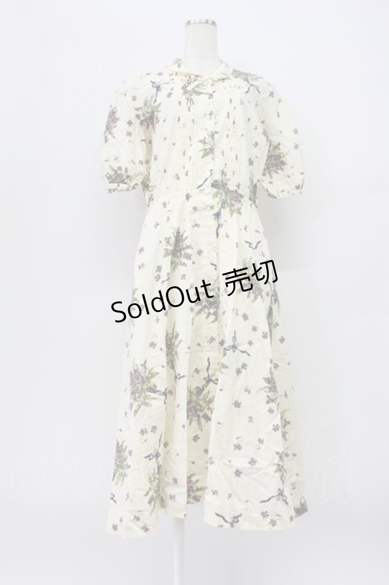 画像1: KANEKO ISAO / すみれブーケ柄ワンピース  アイボリー T-26-03-16-022-EL-OP-OW-ZT (1)