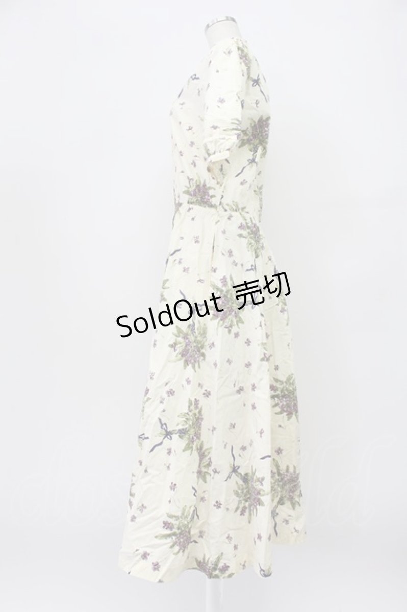 画像5: KANEKO ISAO / すみれブーケ柄ワンピース  アイボリー T-26-03-16-022-EL-OP-OW-ZT (5)