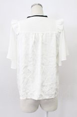 画像2: axes femme / ジャカードチャイナブラウス  白Ｘ黒 T-26-03-16-001-AX-BL-SA-ZT647 (2)