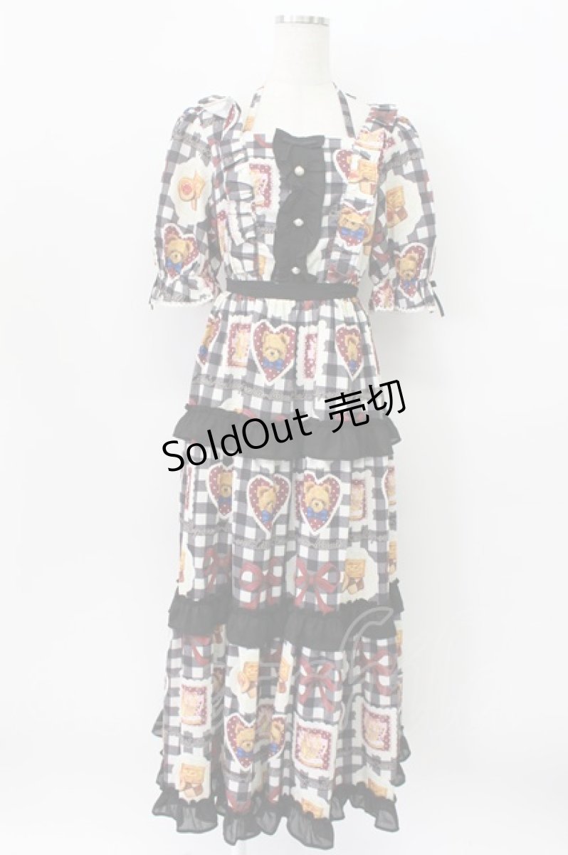 画像1: axes femme kawaii / ベアズベーカリー柄ロングワンピース M ブラック T-26-03-16-036-AX-OP-SA-ZH (1)