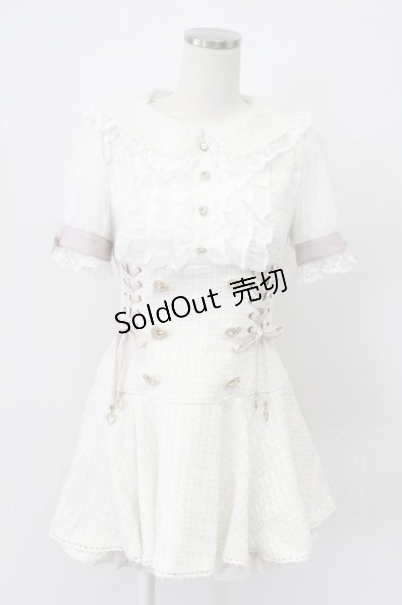 画像1: LIZ LISA / 半袖メッセージリボンツイードセットアップ  白Ｘピンク T-26-03-16-010-LO-OP-SA-ZT647 (1)