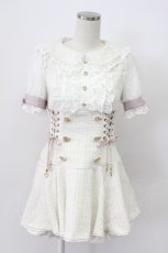 画像1: LIZ LISA / 半袖メッセージリボンツイードセットアップ  白Ｘピンク T-26-03-16-010-LO-OP-SA-ZT647 (1)