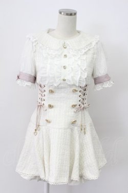 画像1: LIZ LISA / 半袖メッセージリボンツイードセットアップ  白Ｘピンク T-26-03-16-010-LO-OP-SA-ZT