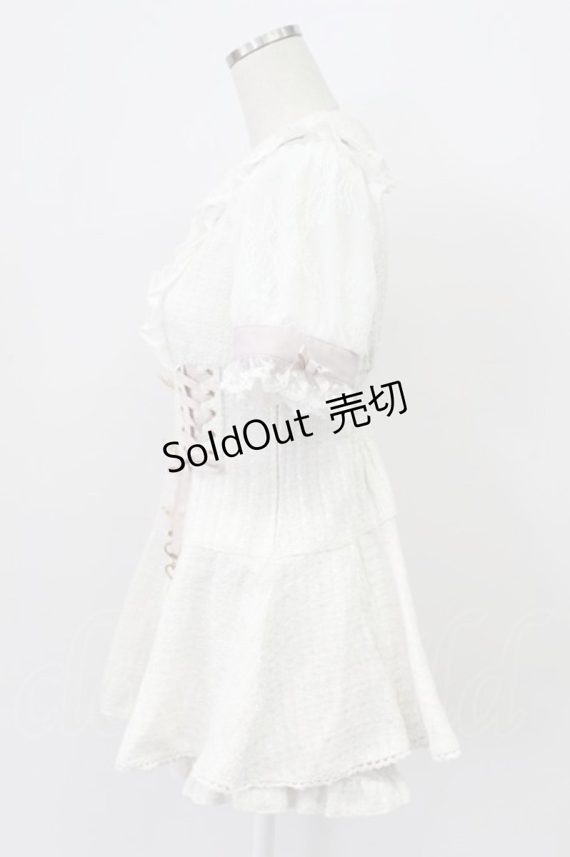 画像3: LIZ LISA / 半袖メッセージリボンツイードセットアップ  白Ｘピンク T-26-03-16-010-LO-OP-SA-ZT647 (3)