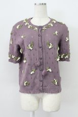 画像1: KANEKO ISAO / モチーフ付き半袖カーディガン  ラベンダー T-26-03-16-012-EL-TO-OW-ZT (1)