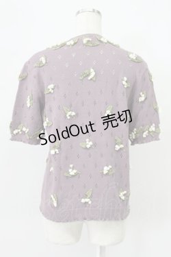 画像2: KANEKO ISAO / モチーフ付き半袖カーディガン  ラベンダー T-26-03-16-012-EL-TO-OW-ZT
