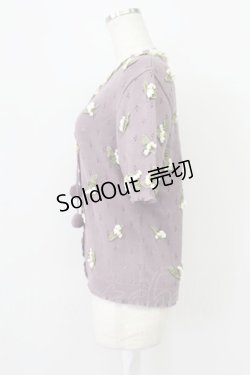 画像4: KANEKO ISAO / モチーフ付き半袖カーディガン  ラベンダー T-26-03-16-012-EL-TO-OW-ZT