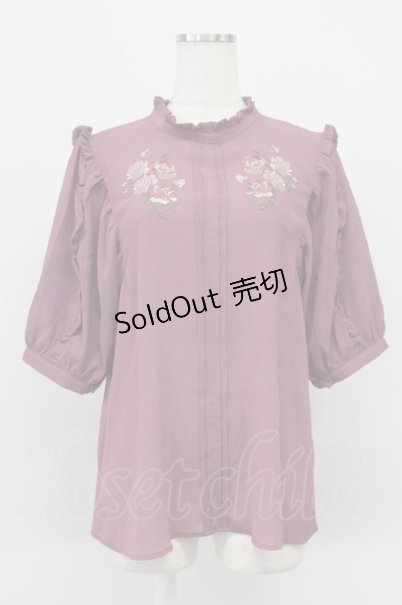 画像1: axes femme / ローズ刺繍プチフリルブラウス M 濃ピンク T-26-03-16-013-AX-BL-SA-ZT647 (1)