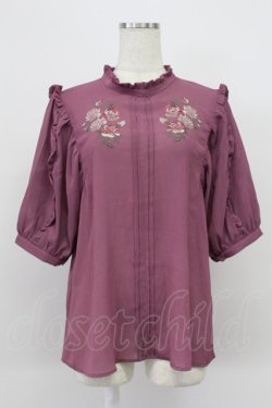 画像1: axes femme / ローズ刺繍プチフリルブラウス M 濃ピンク T-26-03-16-013-AX-BL-SA-ZT