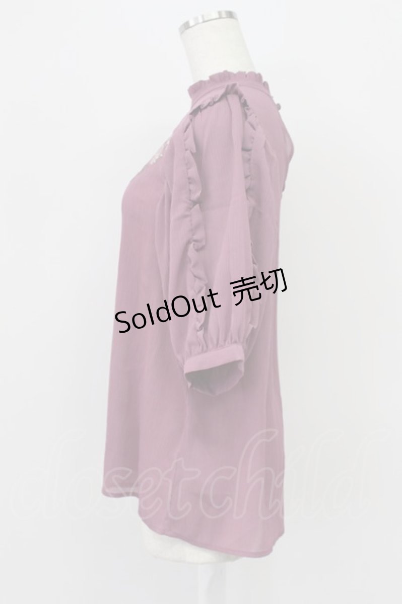 画像3: axes femme / ローズ刺繍プチフリルブラウス M 濃ピンク T-26-03-16-013-AX-BL-SA-ZT647 (3)