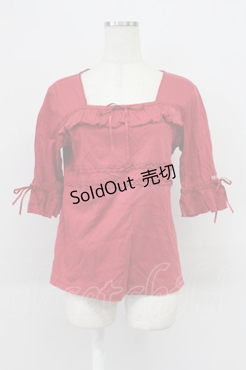画像1: PINK HOUSE / スクウェアネックフリルTシャツ L レッド T-26-03-16-014-LO-TS-SA-ZT (1)
