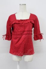 画像1: PINK HOUSE / スクウェアネックフリルTシャツ L レッド T-26-03-16-014-LO-TS-SA-ZT (1)