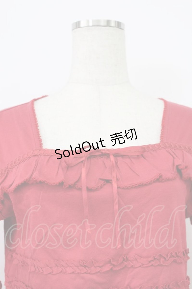 画像5: PINK HOUSE / スクウェアネックフリルTシャツ L レッド T-26-03-16-014-LO-TS-SA-ZT (5)