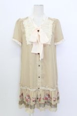 画像1: axes femme / お花ボーダードット柄チュニック M ベージュ T-26-03-17-023-AX-OP-SA-ZT (1)