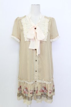 画像1: axes femme / お花ボーダードット柄チュニック M ベージュ T-26-03-17-023-AX-OP-SA-ZT