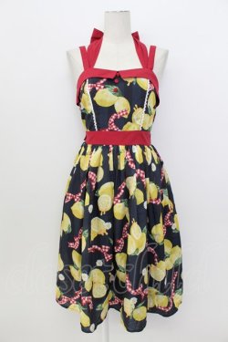 画像1: axes femme kawaii / ストライプレモン柄ジャンスカ  黒Ｘ赤Ｘ白Ｘ黄色 T-26-03-17-026-AX-OP-SA-ZT