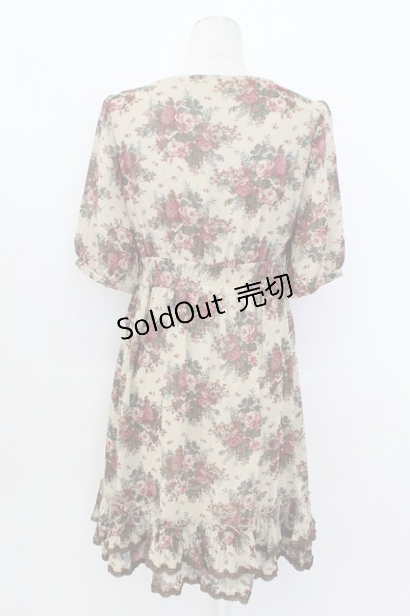 画像2: axes femme / 薔薇ブーケプリントウエストベルトデザインワンピース  ベージュ T-26-03-17-029-AX-OP-SA-ZT650 (2)
