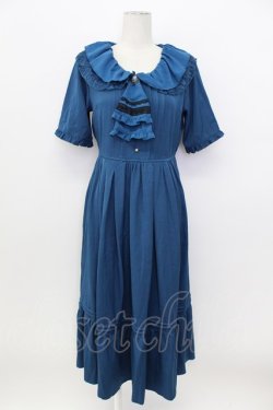 画像1: axes femme / ジャボブローチ付ワンピース  ブルー T-26-03-17-033-AX-OP-SA-ZT