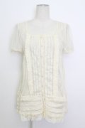 axes femme / 総レース半袖ブラウス M キナリ T-26-03-17-007-AX-BL-SA-ZT