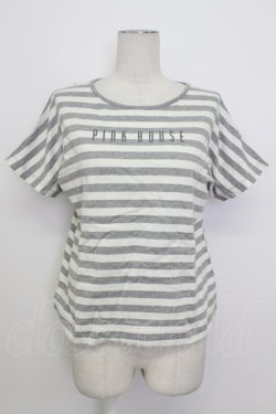 画像1: PINK HOUSE / ロゴボーダー半袖カットソー  グレーＸ白 T-26-03-17-009-LO-TO-SA-ZT
