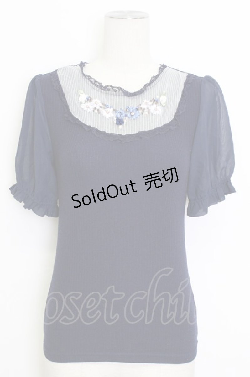 画像1: axes femme POETIQUE / ブーケリボン刺繍リブプルオーバー M ブルー T-26-03-17-014-AX-TO-SA-ZT (1)