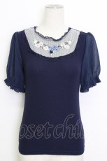 画像1: axes femme POETIQUE / ブーケリボン刺繍リブプルオーバー M ブルー T-26-03-17-014-AX-TO-SA-ZT (1)