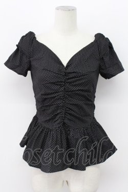 画像1: Lily Brown / ドット半袖トップス  黒 T-26-03-17-016-EL-TO-SA-ZT