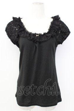 画像1: MR corset / レース切り替えカットソー  黒 T-26-03-17-017-PU-TO-SA-ZT