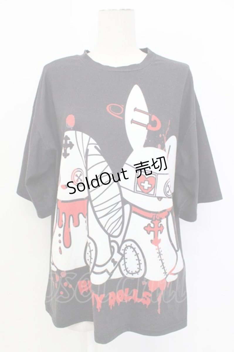 画像1: ACDC RAG / うさぎくまぬいぐるみTシャツ  黒Ｘ白Ｘ赤 T-26-03-17-022-PU-TO-SA-ZT650 (1)