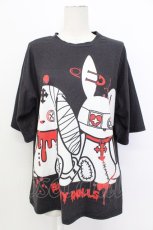 画像1: ACDC RAG / うさぎくまぬいぐるみTシャツ  黒Ｘ白Ｘ赤 T-26-03-17-022-PU-TO-SA-ZT650 (1)