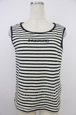 画像1: INGEBORG / パイル地ボーダーロゴタンクトップ  ブラック T-26-03-21-004-LO-TO-SA-ZT
