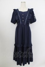 画像1: axes femme / ハシゴレース×袖バラ刺繍ワンピース  ネイビー T-26-03-21-037-AX-OP-SA-ZT564 (1)
