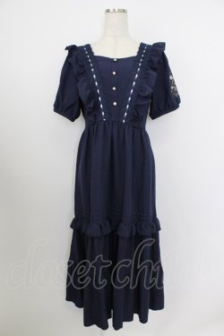 画像1: axes femme / ハシゴレース×袖バラ刺繍ワンピース  ネイビー T-26-03-21-037-AX-OP-SA-ZT