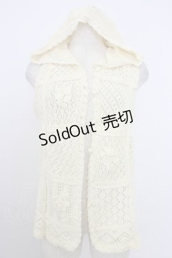 画像1: PINK HOUSE / カメリアモチーフパッチワークニットフードベスト  アイボリー T-26-03-21-005-LO-TO-SA-ZT
