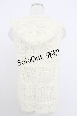 画像2: PINK HOUSE / カメリアモチーフパッチワークニットフードベスト  アイボリー T-26-03-21-005-LO-TO-SA-ZT