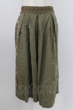 画像1: axes femme / 華刺繍リネンガウチョパンツ M オリーブ T-26-03-21-045-AX-PA-SA-ZT